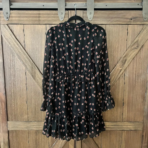 & Other Stories Ruffled Long Sleeve Black/Red Floral Mini Dress Size 2 EUC - Picture 6 of 10